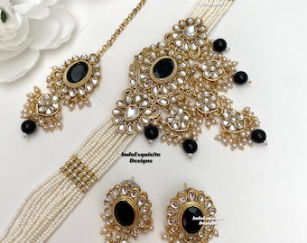 Gorgeous Kundan pearls Choker Set/ Indian Jewelry/unique Kundan choker set/Indian jewelry set/Bridal jewelry/black
