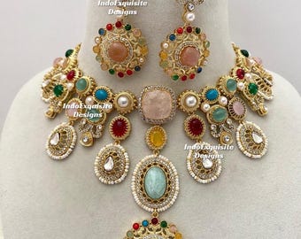 Sabyasachi geïnspireerde Kundan statement choker/ketting set/onbesneden Kundan ketting/bollywood stijl choker set/Indiase sieraden