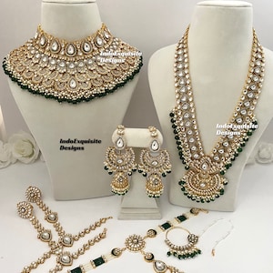 Cet élégant ensemble de mariée Kundan est livré avec tous les accessoires / Bijoux de mariée indiens / Bijoux kundan et Polki plaqués or de haute qualité