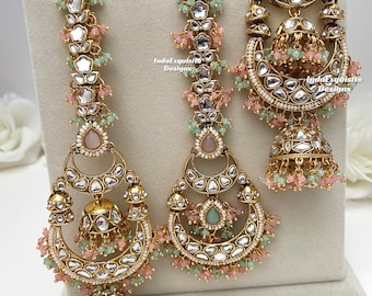 Premium Quality Kundan Earrings and Tikka Sets/ Indian Jewelry/ Bollywood Jewelry/ High Quality Jewelry/