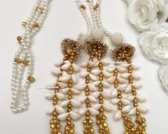 Indian/Punjabi viral Kashmiri Paranda with pearls, shells and Ghungroo/Jaago Parandi/Punjabi hair dori/bridal braid accessories