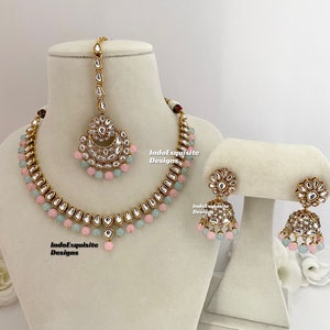 Kundan Necklace Set/Indian jewelry/Kundan Polki Necklace/High quality jewelry/single line necklace set