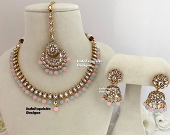 Kundan Necklace Set/Indian jewelry/Kundan Polki Necklace/High quality jewelry/single line necklace set