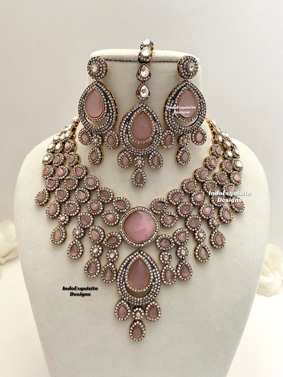 Elegant Bollywood Style Victorian Monalisa Stones Necklace Set