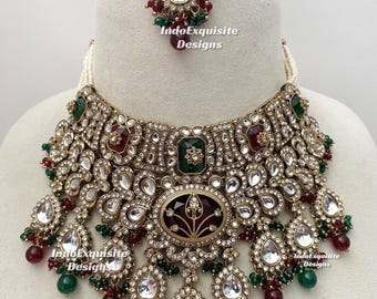 Premium Quality Antique gold Kundan Bridal set comes with all accessories /Indian bridal jewelry