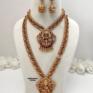 Matt gold finish combo necklace and rani Haar/ Mangalkaari Necklace/South Indian Jewelry/matt finish temple jewellery/Guttapusalu Necklace