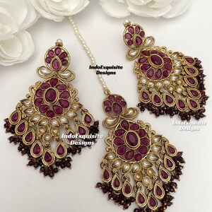 Premium Quality Kundan  Statement Earrings and Tikka Set/ Indian Jewelry/ Bollywood Jewelry/ High Quality Jewelry/