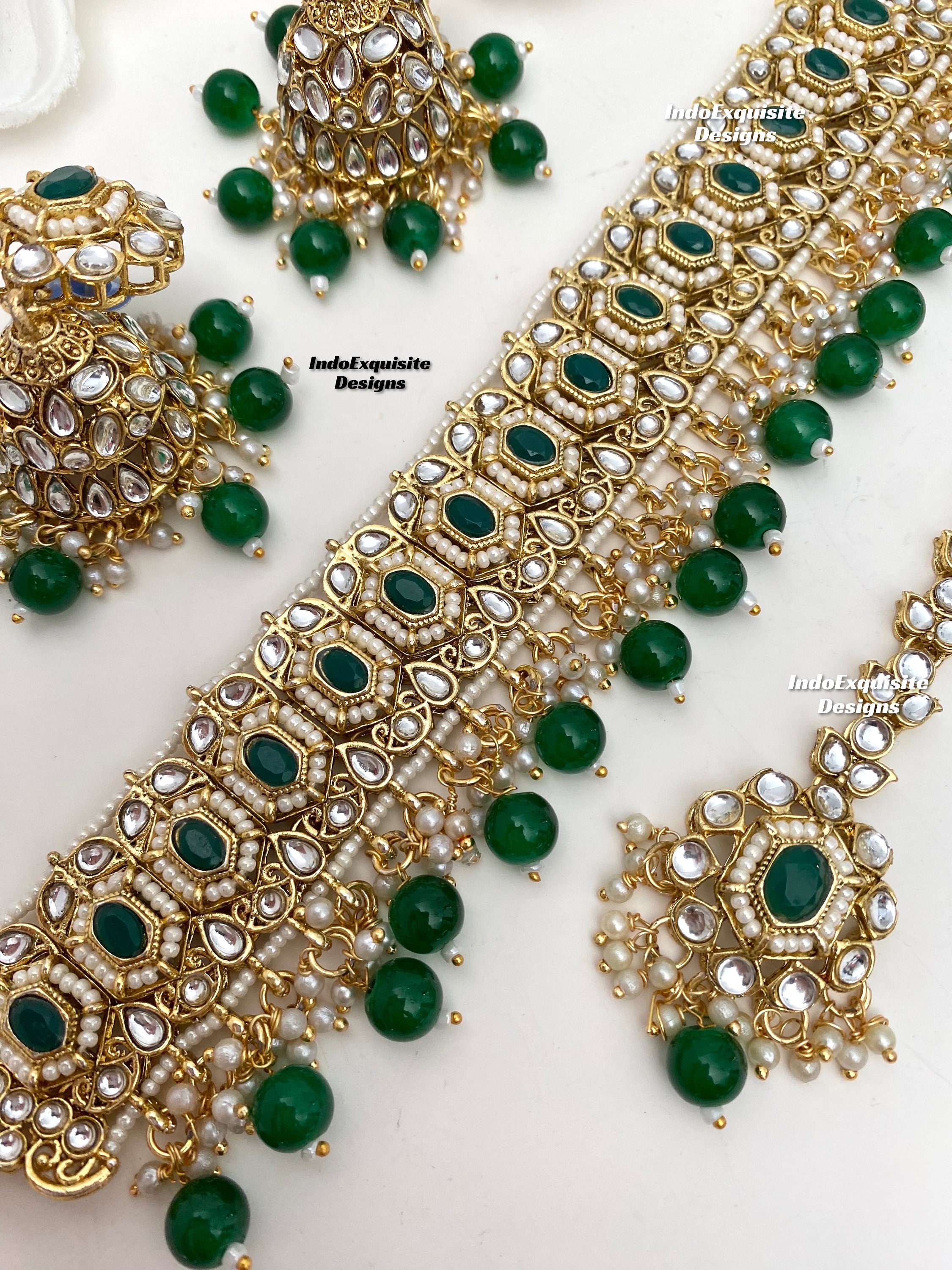 Gorgeous Kundan Choker Set/ Indian Jewelry/unique Kundan Choker Set/indian  Jewelry Set/bridal Jewelry/green - Etsy Israel, image size:2250x3000