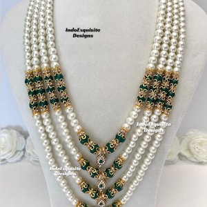 Vackra pärlor Flerskiktad grön brudgum mala set/Handpärlhalsband set/Indiska bröllopssmycken/Sherwani Mala bild 4