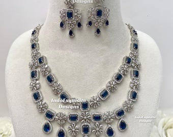 American Diamond Necklace Set/CZ Necklace/Indian Jewelry/ Statement AD necklace set/Reception necklace set