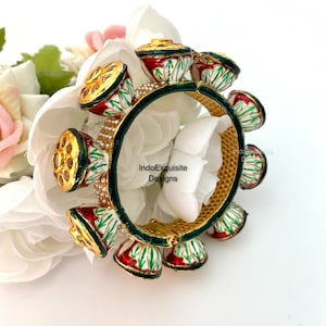 Rajwadi Kada (Single Pc) / Pachali bangles/ Meenakari Kundan Openable Kada/Indian Wedding jewelry/Kundan bridal bangles set/Gold plated Kada