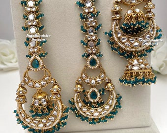 Premium Quality Kundan Earrings and Tikka Sets/ Indian Jewelry/ Bollywood Jewelry/ High Quality Jewelry/