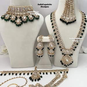 Parure nuptiale verte élégante de haute qualité livrée avec tous les accessoires/bijoux de mariée indiens/bijoux kundan et polki