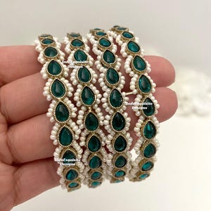 Premium Quality Antique gold base Monalisa stone and pearls bangles/kade/Indian Wedding jewelry/ Indian Bangles/ Kangan/ Gajre /bracelets