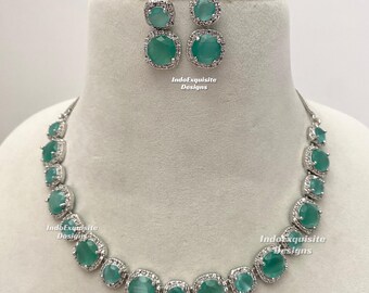Silver American Diamond Necklace Sets/ CZ Necklace/indian Jewelry