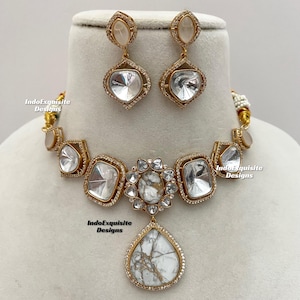 Premium Quality tyani inspired uncut Kundan doublet stone necklace set/real uncut Kundan necklace set