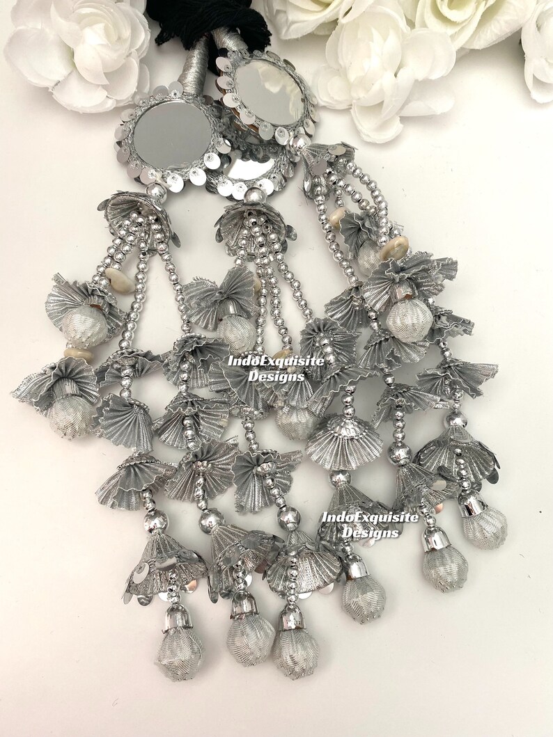 Indian/punjabi Mirror Silver Paranda With Sea Shells /jago Parandihair