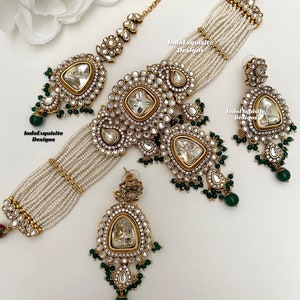 Premium quality kundan pearls Choker Set/ Indian Jewelry/unique Kundan choker set/Indian jewelry set/Bridal jewelry/green