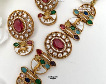 Sabyasachi inspired Lion Jaguar Kundan Choker Set/ Indian Jewelry/unique Kundan choker set/Indian jewelry set/Bridal jewelry/multi/navrattan
