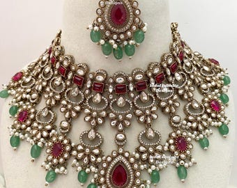 Premium Quality Kundan Statement Bridal set /Indian bridal jewelry/Kundan and Polki jewelry