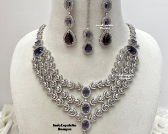 American Diamond Necklace Set / CZ Necklace/indian Jewelry/triple