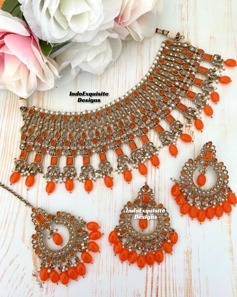 Orange Jewelry: Buy Orange Necklaces, Earrings, Bangles Sets