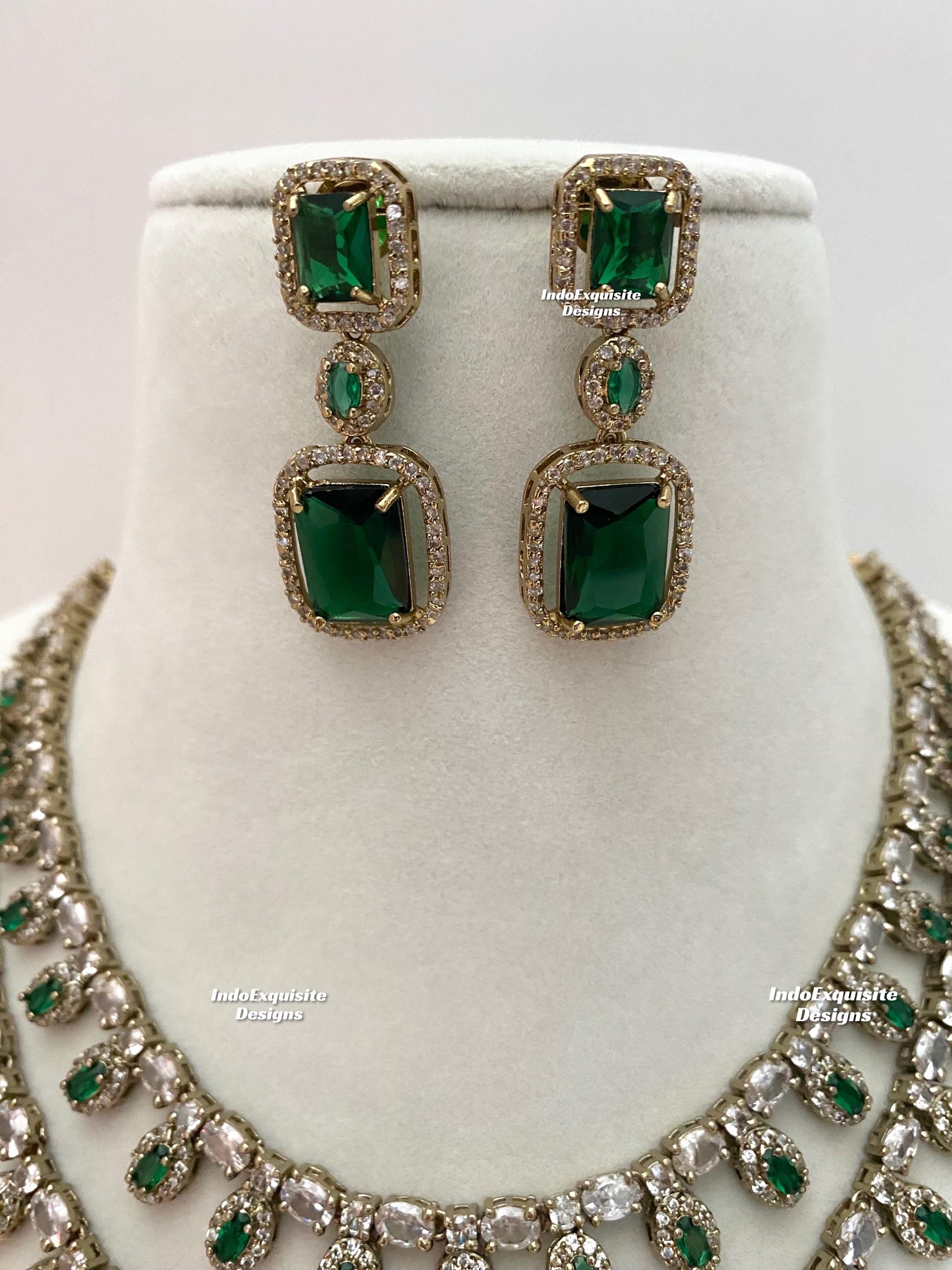 American Diamond Necklace Set in Antique Gold/cz Necklace/indian