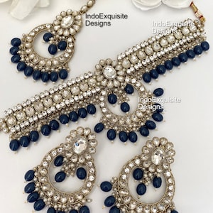 Conjunto de gargantilha Kundan/conjunto de gargantilha azul/joias indianas/colar Kundan Polki/joias de alta qualidade/conjunto de gargantilha estilo Bollywood