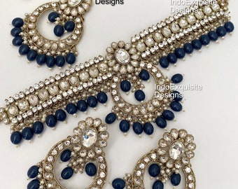 Conjunto de gargantilla Kundan/conjunto de gargantilla azul/joyería india/collar Kundan Polki/joyería de alta calidad/conjunto de gargantilla estilo Bollywood