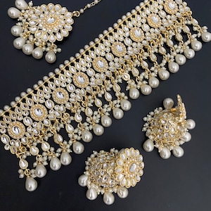Kundan Perlen Choker Set / indischer Schmuck/Kundan Polki Halskette/Hochwertiger Schmuck/Bollywood Stil Choker Set
