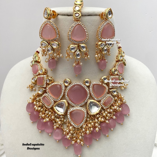 Kundan Halskette/Choker Set/Indischer Schmuck/Kundan Polki Kette/hochwertiger Schmuck/Bollywood Halskette/rosa