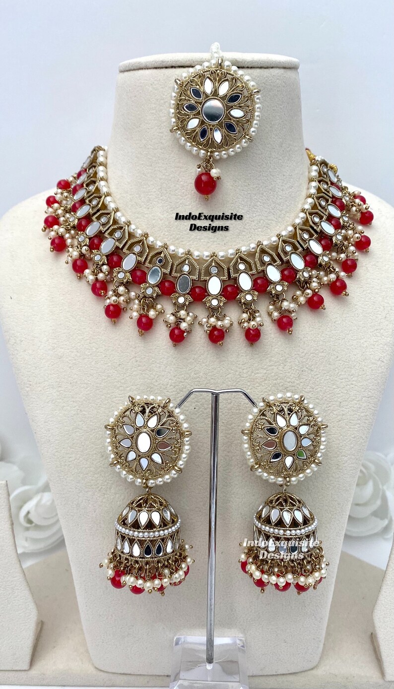 Antique Mirror Necklace Set/ Red Mirror Necklace Set/indian - Etsy