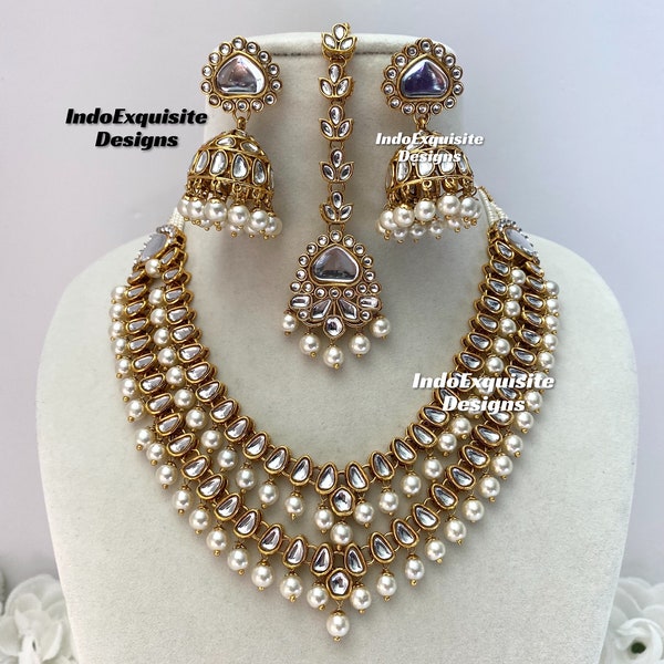 Kundan Necklace Set/Indian jewelry/Kundan Polki Necklace/High quality jewelry/Bollywood style necklace set/ trendy necklace set