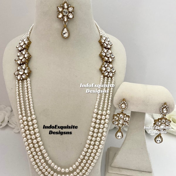 Bollywood Style Kundan Pearls Raani haar/long Necklace Set/ High quality kundan Mala Set/ Pearl long necklace/ bridal long Necklace