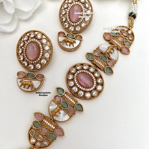 Sabyasachi inspired Lion Jaguar Kundan Choker Set/ Indian Jewelry/unique Kundan choker set/Indian jewelry set/Bridal jewelry/pink mint