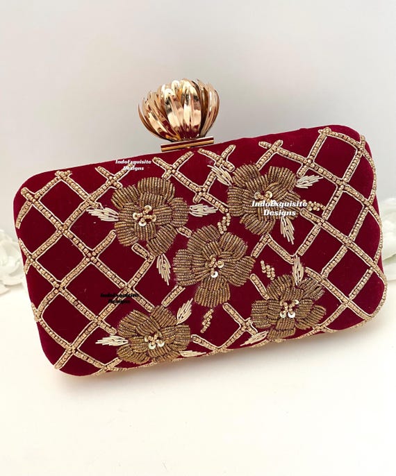 Gorgeous Maroon dark Red Handcrafted Embroidered Velvet Clutch comes With a String Designer Evening Clutch purse bag clutch bridal Clutch Etsy