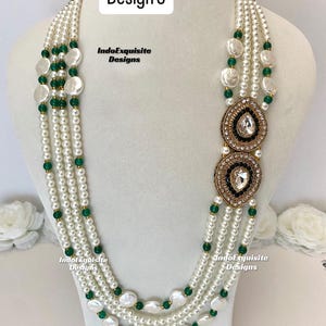 Vackra pärlor Flerskiktad grön brudgum mala set/Handpärlhalsband set/Indiska bröllopssmycken/Sherwani Mala bild 3