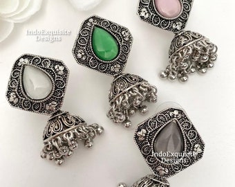 Oxidized Silver Jhumki Earrings/Indian Jewelry/ Bollywood Jewelry/Boho jewelry/Oxidized jewelry/Afghani jewelry