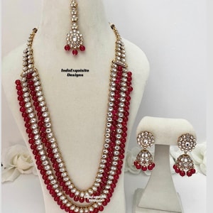 Bollywood Style Kundan Raani haar/long Necklace Set/ Indian Jewelry/ High quality kundan Mala Set/ Pearl long necklace/ bridal long Necklace