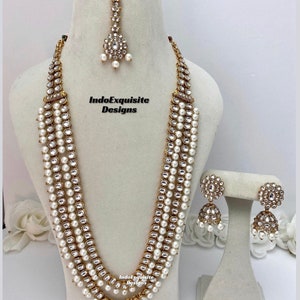 Bollywood Style Kundan Raani haar/long Necklace Set/ Indian Jewelry/ High quality kundan Mala Set/ Pearl long necklace/ bridal long Necklace