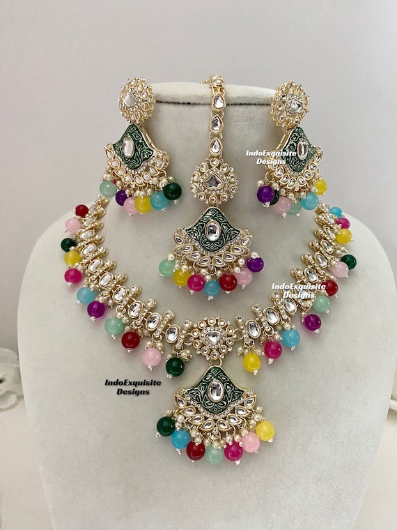Kundan meenakari necklace/choker Set/Indian jewelry/Kundan Polki Necklace/High quality jewelry/Bollywood style necklace set/rainbow/multi