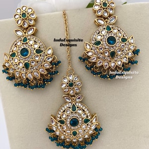 クンダンイヤリングとティッカセット/インドのジュエリー/ボリウッドジュエリー/高品質のジュエリー