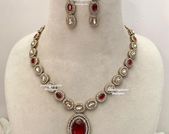 Antique Gold Kundan Statement necklace Set/Indian Jewelry/Polki Jewelry/Bollywood Jewelry