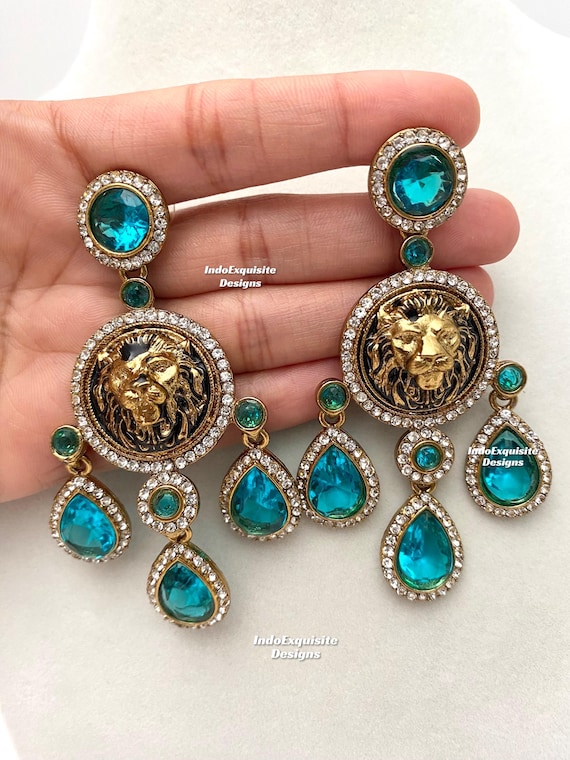 Sabyasachi inspiired lion Statement Earrings/Indian Jewelry/Bollywood Jewelry/trendy Jhumki earrings