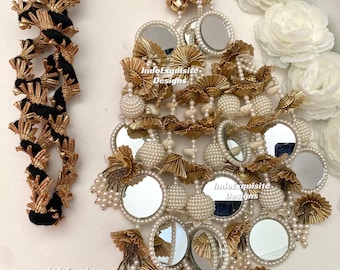 Indio/Punjabi viral Gotta Patti Espejo y perlas aspecto pesado Paranda con encaje/Jaago Parandi/Punjabi pelo dori/bridal paranda