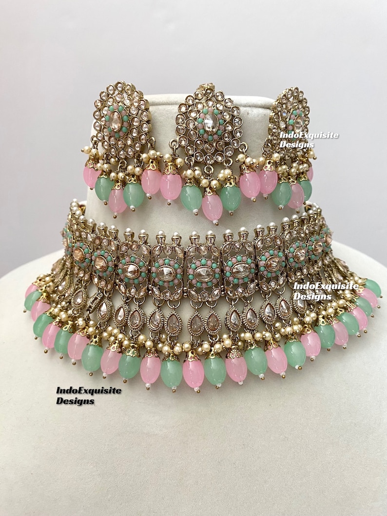 Polki Baby Pink Studded Necklace Set - 6280