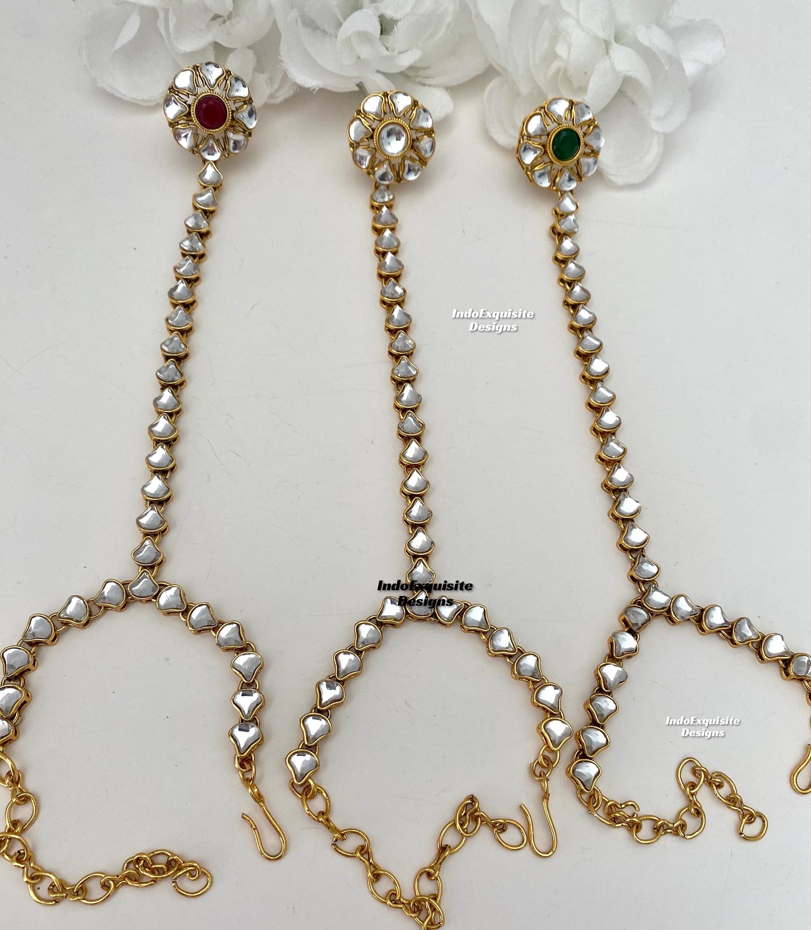 Elegant Kundan Hand Piece/hath Panja/ring Attached With Bracelet