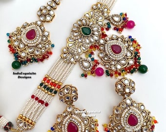 Premium quality kundan pearls Choker Set/ Indian Jewelry/unique Kundan choker set/Indian jewelry set/Bridal jewelry/multi/rainbow/navrattan