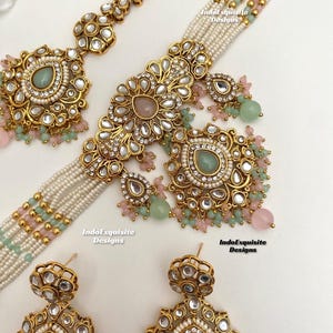 Premium quality kundan pearls Choker Set/ Indian Jewelry/unique Kundan choker set/Indian jewelry set/Bridal jewelry/pink mint/sage green