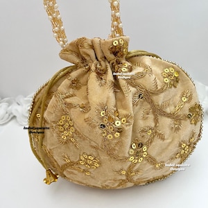 Gorgeous Handcrafted Velvet Potli Bag with beaded chain/ Evening Bag/ Embroidered Handbag